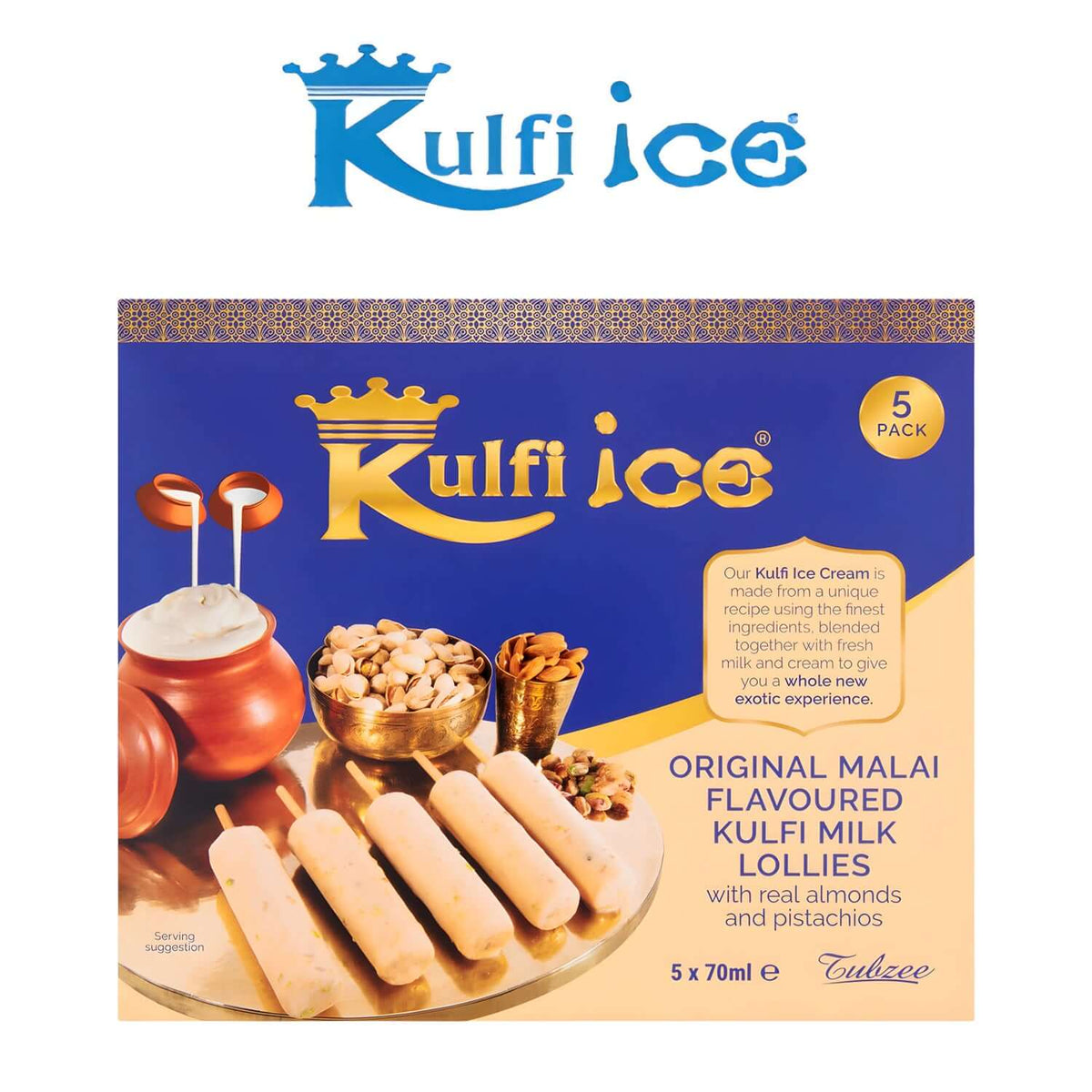 Worldwide Foods Kulfi Ice Original Malai Flavoured Kulfi Milk Lollies 5 x 70ml
