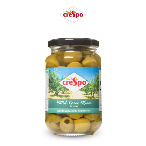 Pitted Green Olvies in Brine - Worldwide Foods - Crespo - Worldwide Foods